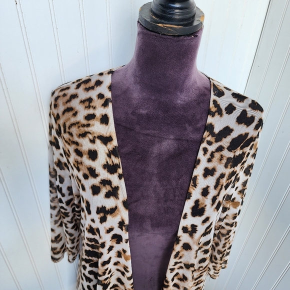 ASHLEY BLUE Women's Cover Up 3/4 Sleeve Open Front Animal Print Petite Mesh PL - Picture 6 of 12